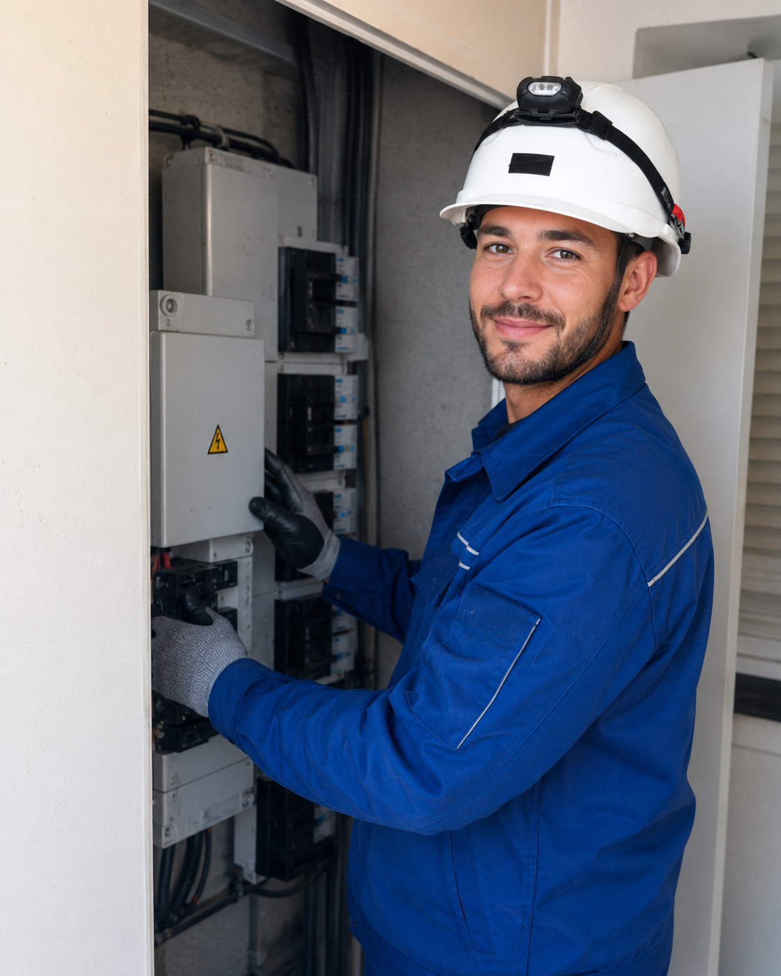 Technicien Linkelectrique installant un compteur Linky
